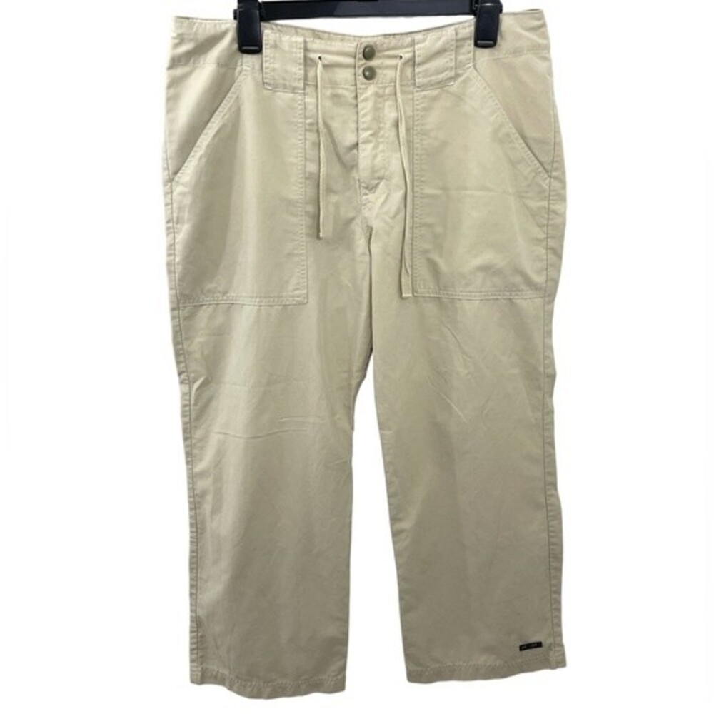 Athleta Capri Pants Cotton Nylon Size 12 Khaki Tan‎ Drawstring Waist